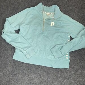 Pink Victoria's Secret Sweatshirt Womens XS Blue Quarter Zip Pullover Logo